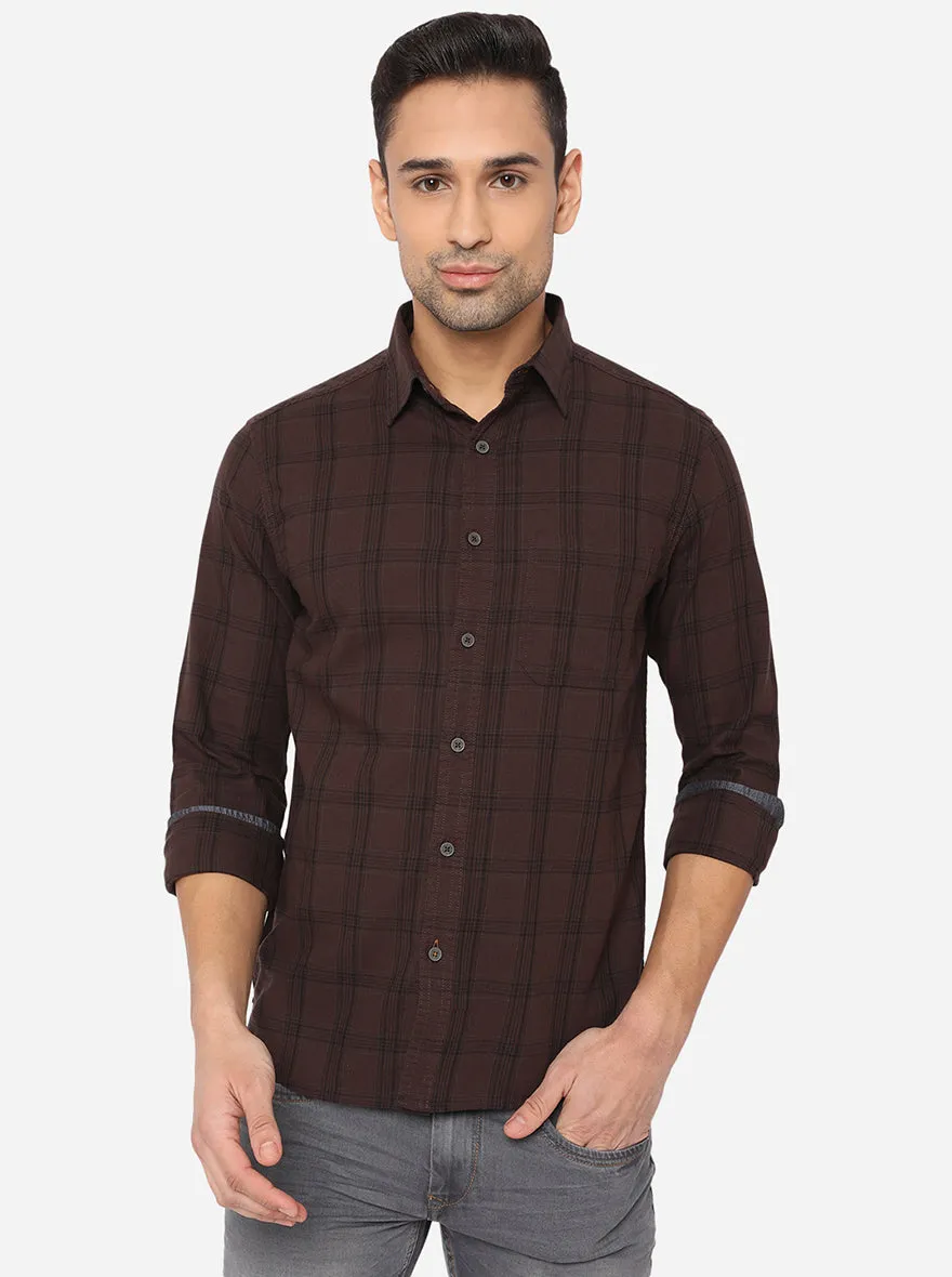 Shale Brown Checked Slim Fit Semi Casual Shirt | Greenfibre