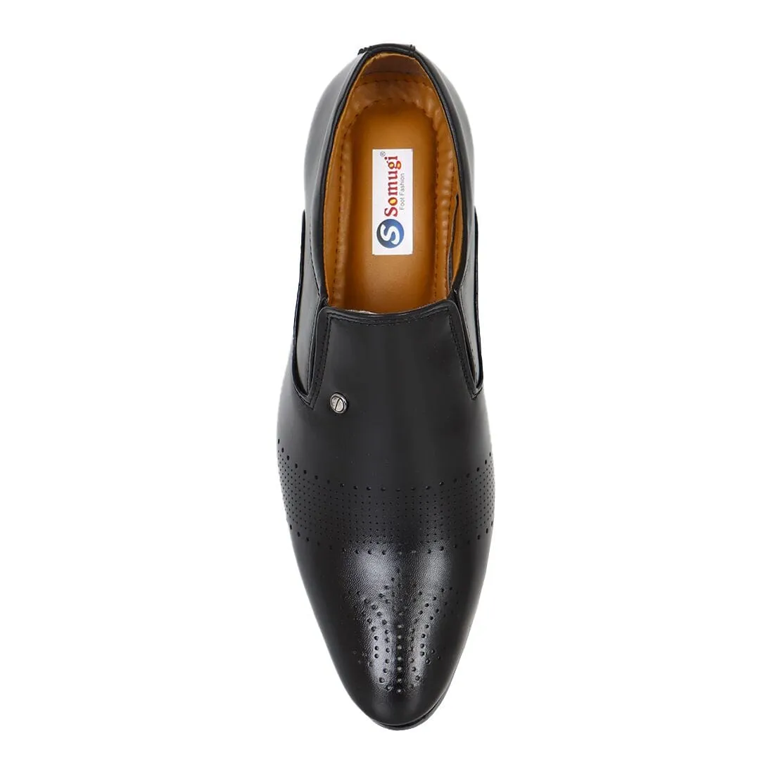 Somugi Black Slip on Formal Shoes for Men made by Artificial Leather