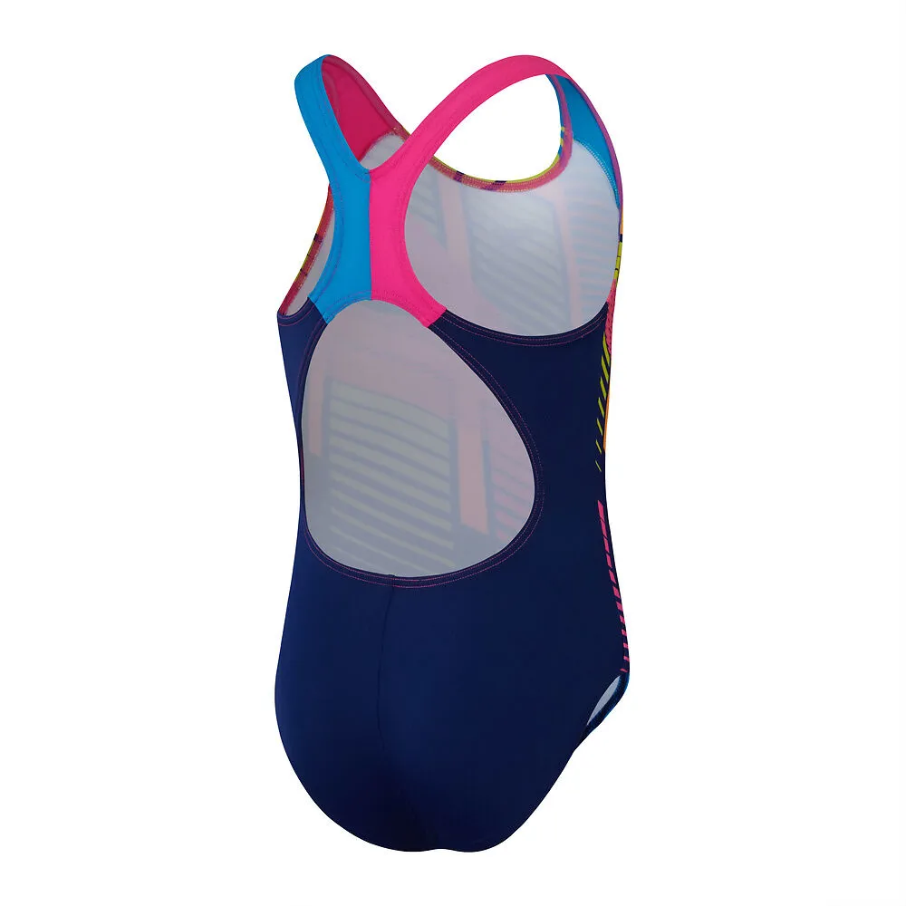 Speedo Girls Plcmnt Splashback Cerulean Blue/Flare Pink/Mandarin/Lime/Bolt