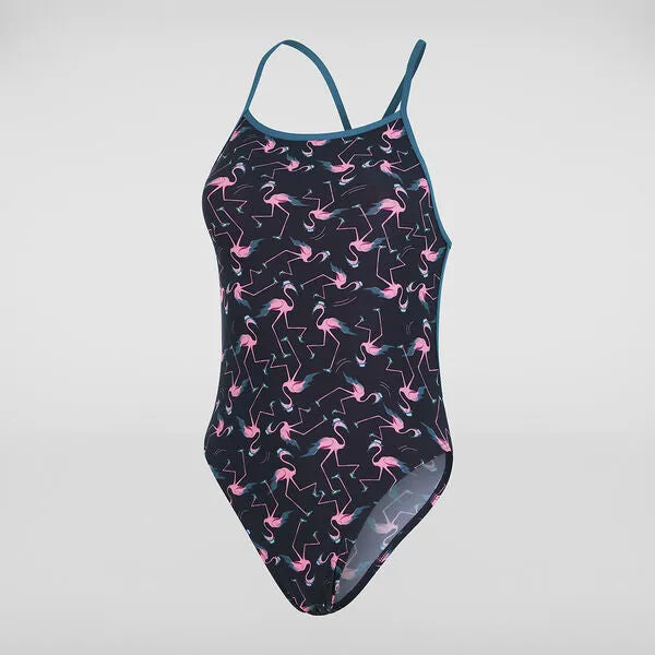 Speedo Womens Eco Flamingo Vback One Piece - Navy