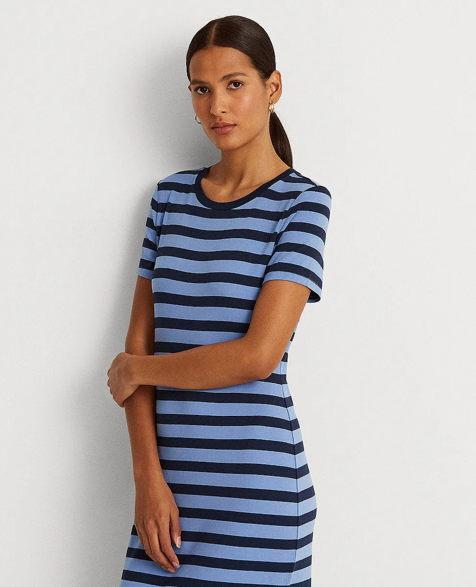 Striped Stretch Jersey Tee Dress In Blue/Navy