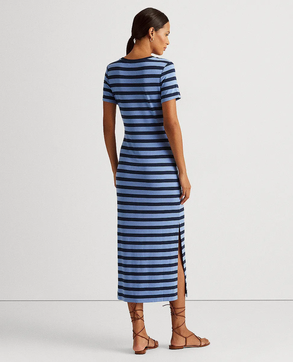 Striped Stretch Jersey Tee Dress In Blue/Navy