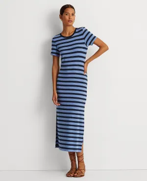 Striped Stretch Jersey Tee Dress In Blue/Navy