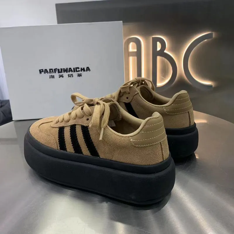 Striped Thermal Thick-soled Board Sneakers