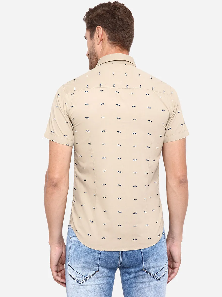 Taupe Printed Slim Fit Casual Shirt | Greenfibre