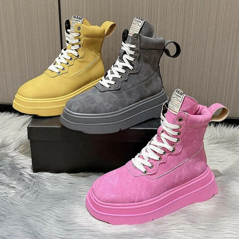 Thick Soled Motorcycle Boots Retro Style for Women