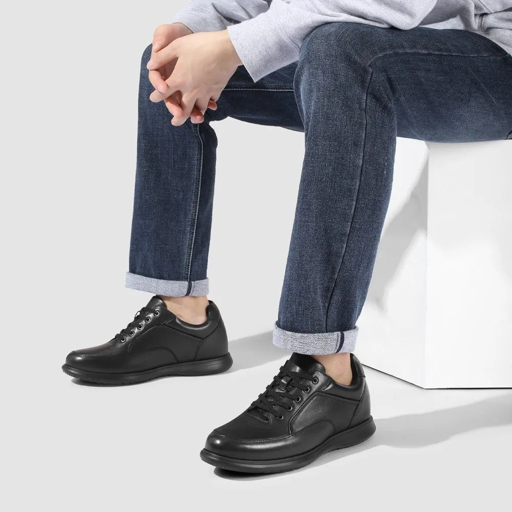 This item only ships to the United States - 7 CM / 2.76 Inches CMR CHAMARIPA Casual Tall Men Shoes - Elevator Sneakers - Black Leather Hidden Heel Shoes