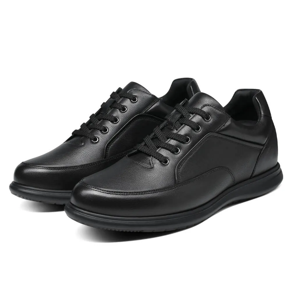 This item only ships to the United States - 7 CM / 2.76 Inches CMR CHAMARIPA Casual Tall Men Shoes - Elevator Sneakers - Black Leather Hidden Heel Shoes