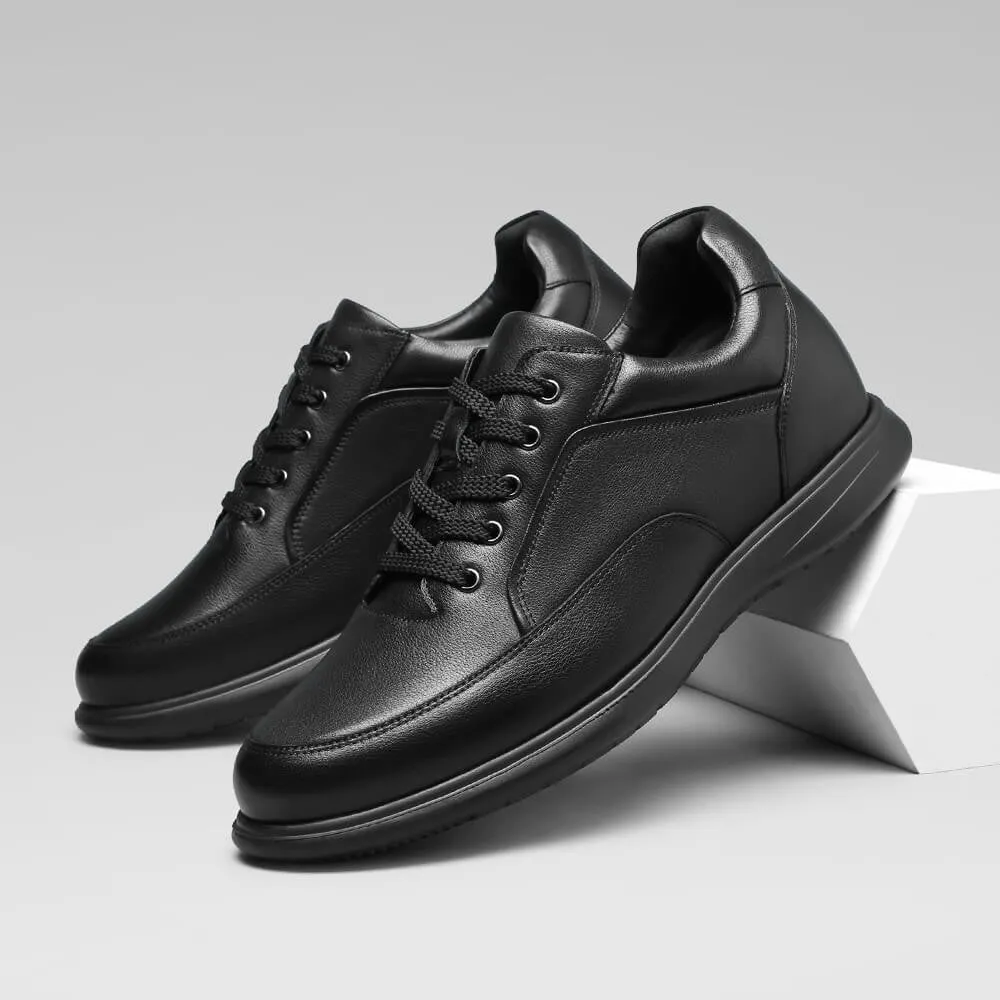 This item only ships to the United States - 7 CM / 2.76 Inches CMR CHAMARIPA Casual Tall Men Shoes - Elevator Sneakers - Black Leather Hidden Heel Shoes