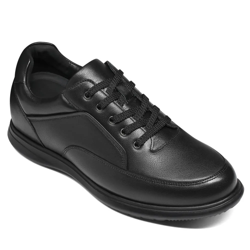 This item only ships to the United States - 7 CM / 2.76 Inches CMR CHAMARIPA Casual Tall Men Shoes - Elevator Sneakers - Black Leather Hidden Heel Shoes