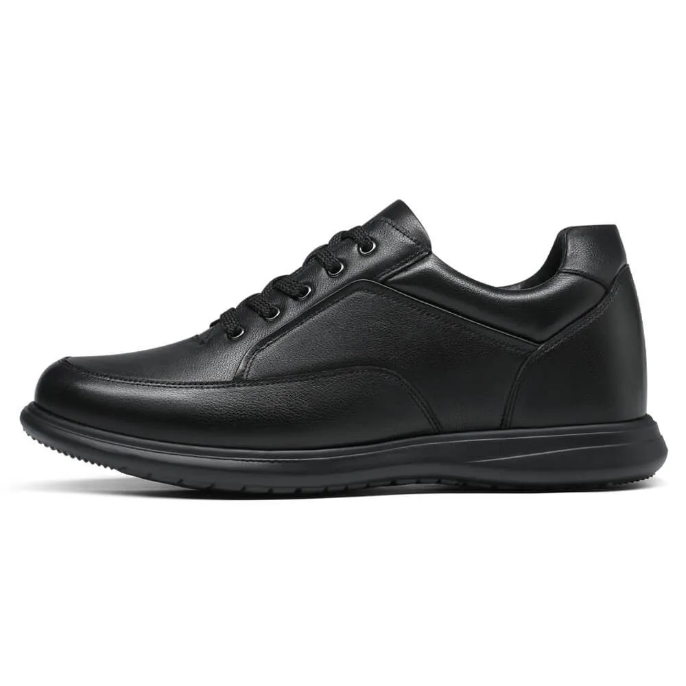 This item only ships to the United States - 7 CM / 2.76 Inches CMR CHAMARIPA Casual Tall Men Shoes - Elevator Sneakers - Black Leather Hidden Heel Shoes