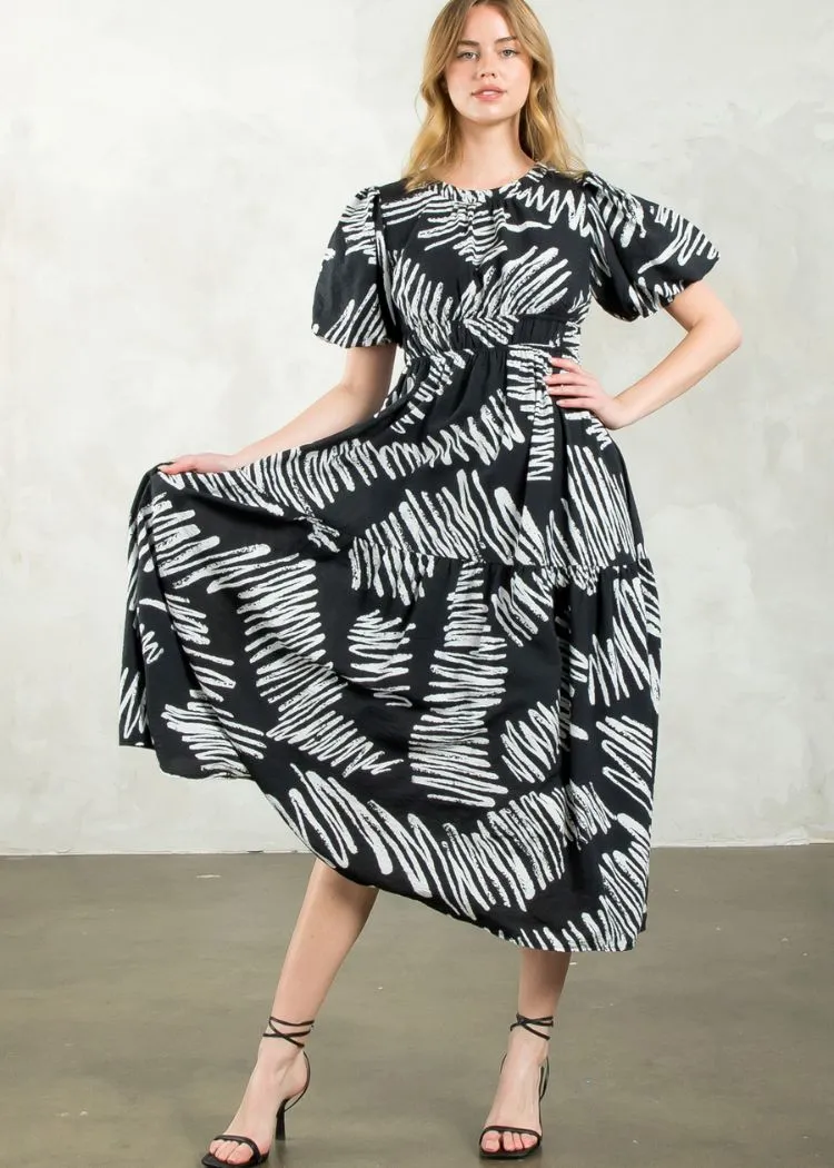 THML Bethany Puff Sleeve Tiered Dress- Black ***FINAL SALE***