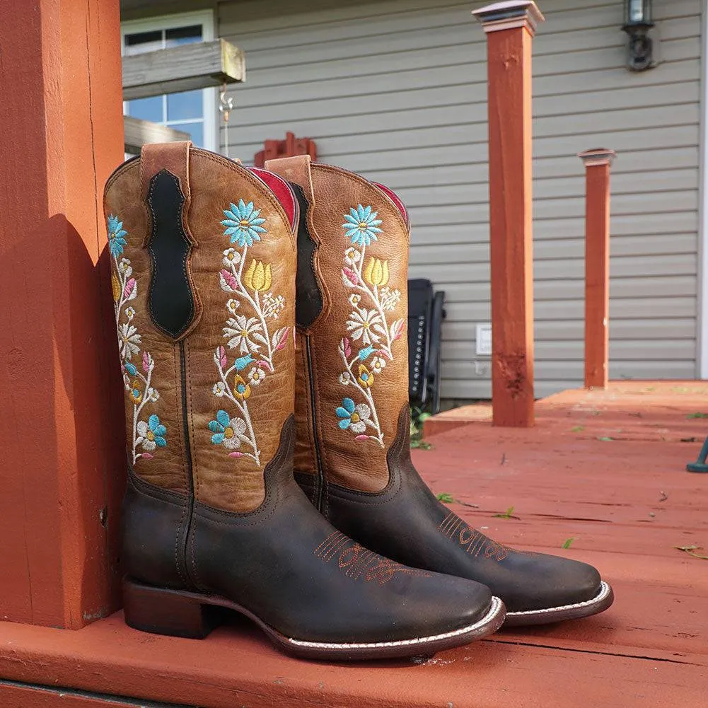 Vaquera Cowgirl Boots | Women's Broad Square Toe Floral Cowgirl Boots (M9004)