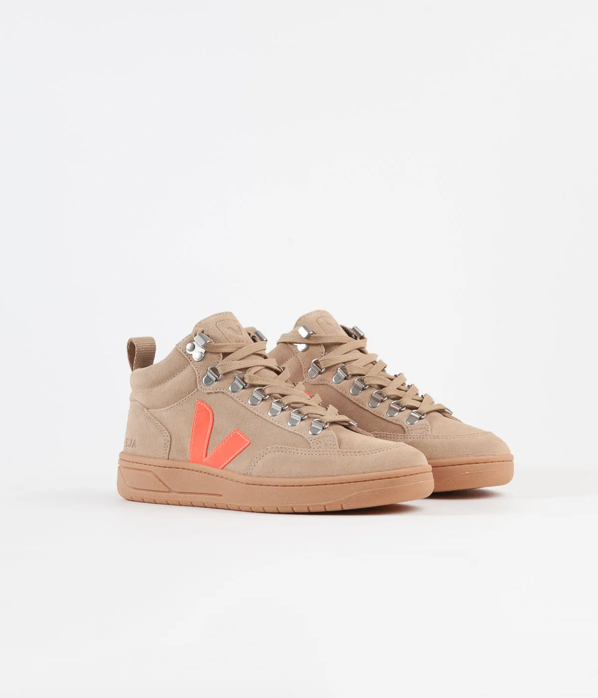 Veja Womens Roraima Suede Shoes - Desert / Orange Fluoro / Gum Sole