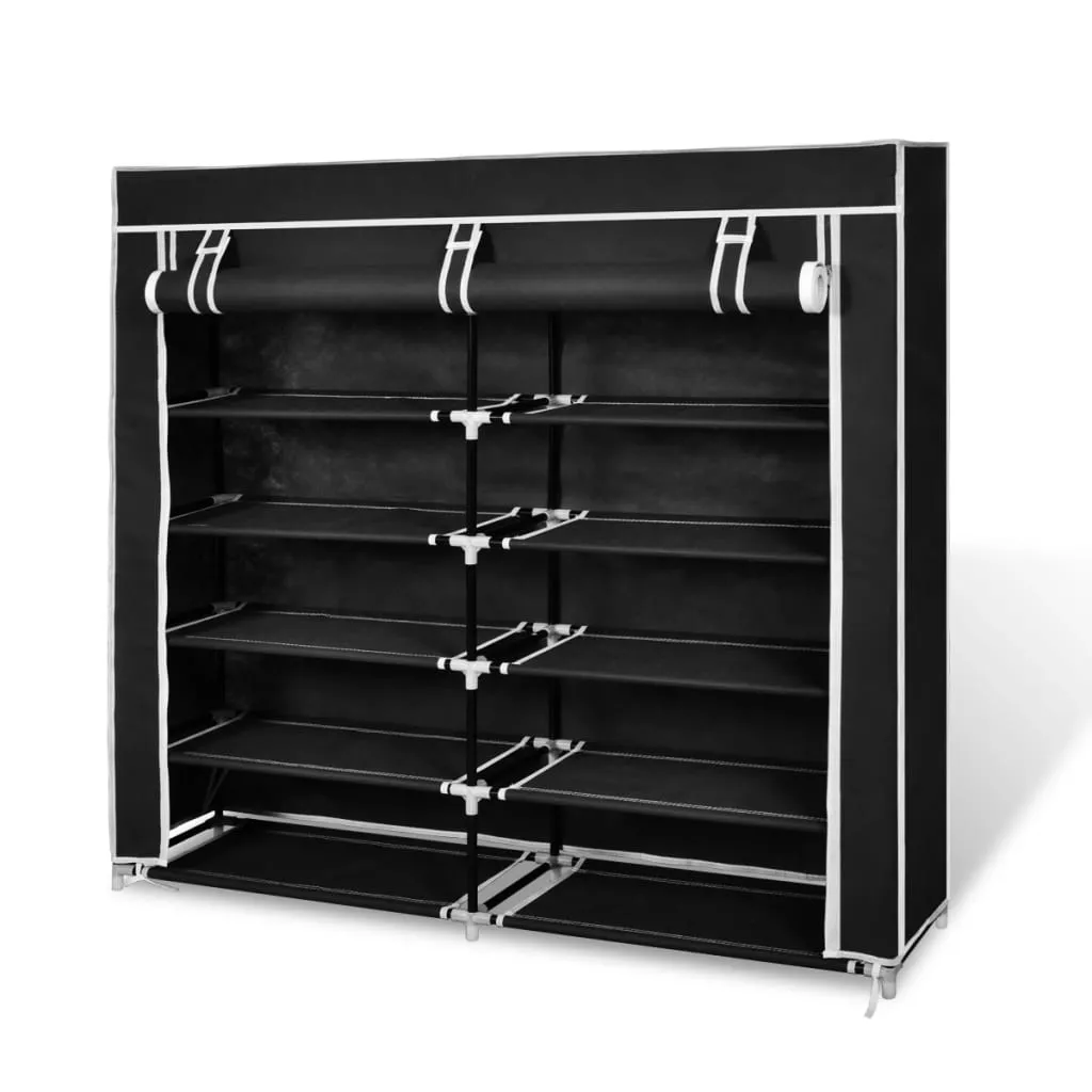 vidaXL Fabric Shoe Cabinet with Cover 115 x 28 x 110 cm Black