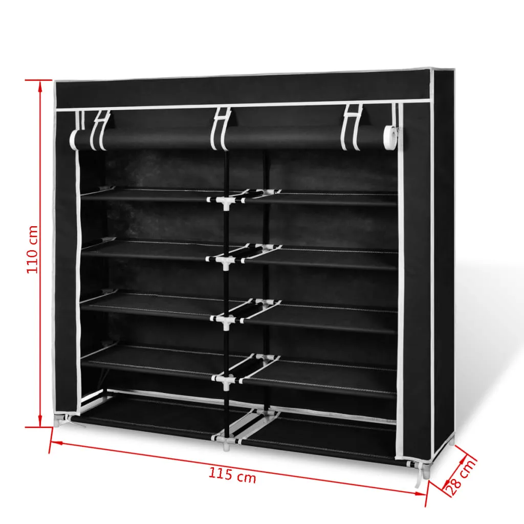 vidaXL Fabric Shoe Cabinet with Cover 115 x 28 x 110 cm Black