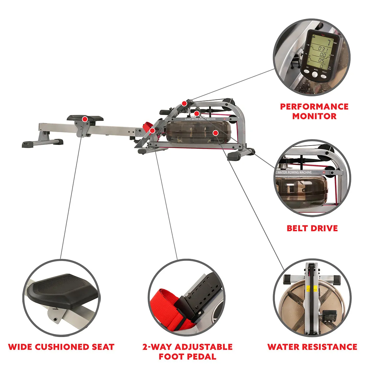 Water Rowing Machine Fitness Rower w/ LCD Monitor