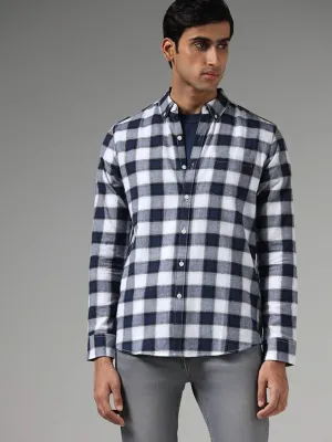 WES Casuals Blue Checked Slim-Fit Shirt