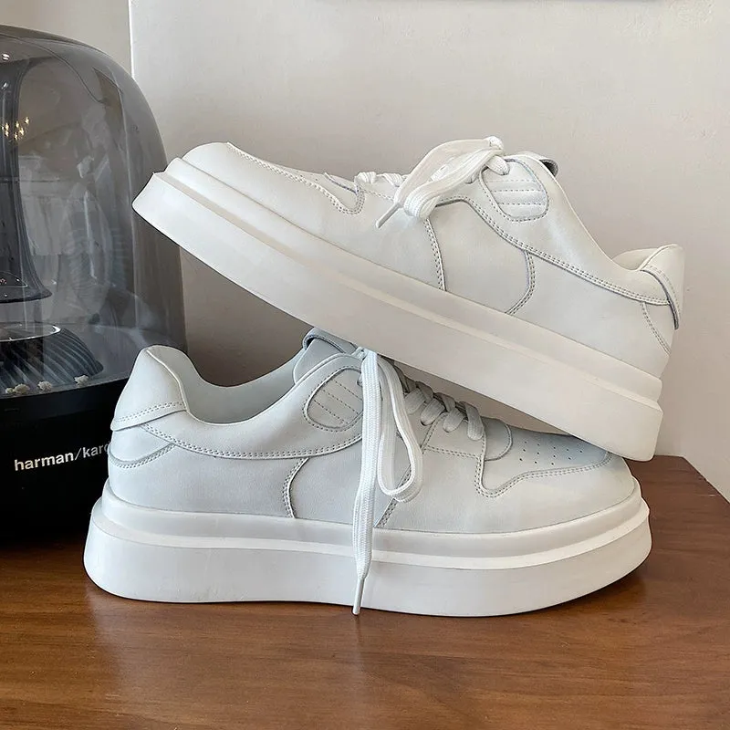 White Height-Enhancing Thick-Soled Sneakers