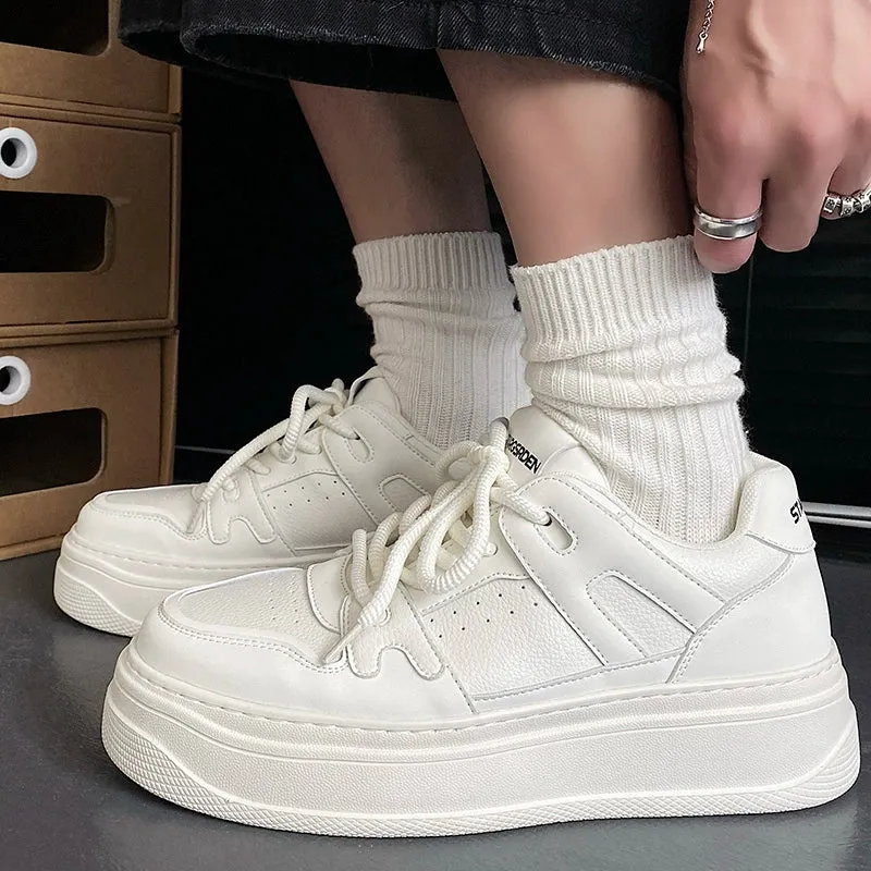 White Height-Enhancing Thick-Soled Sneakers