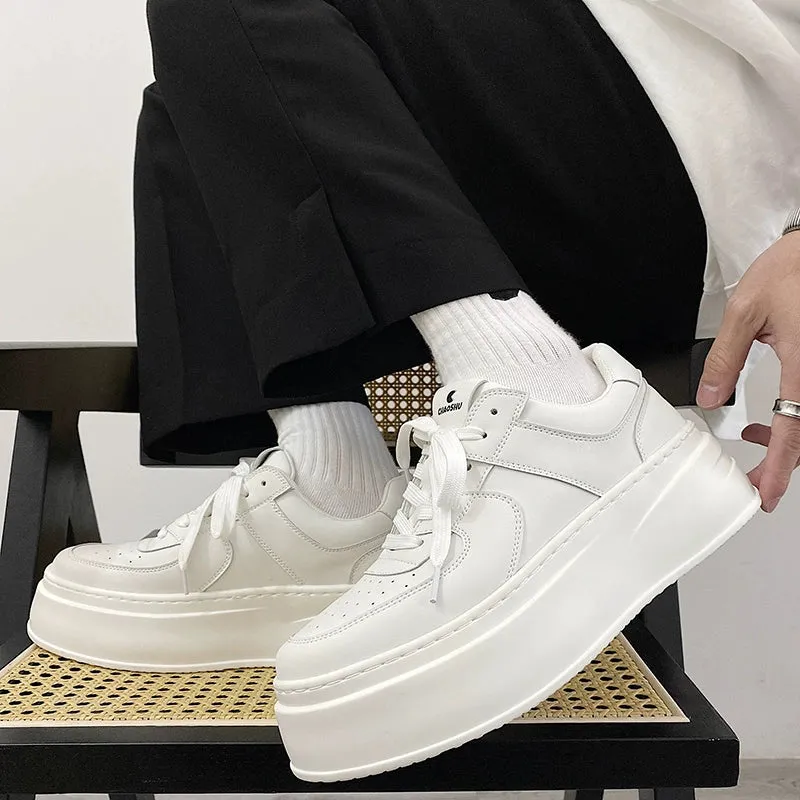 White Height-Enhancing Thick-Soled Sneakers