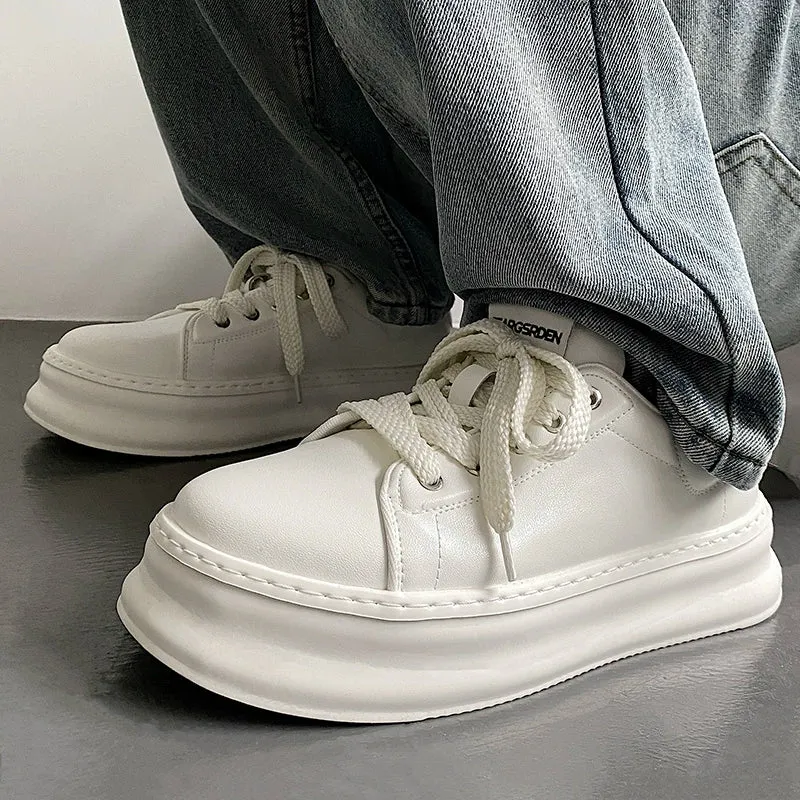 White Height-Enhancing Thick-Soled Sneakers