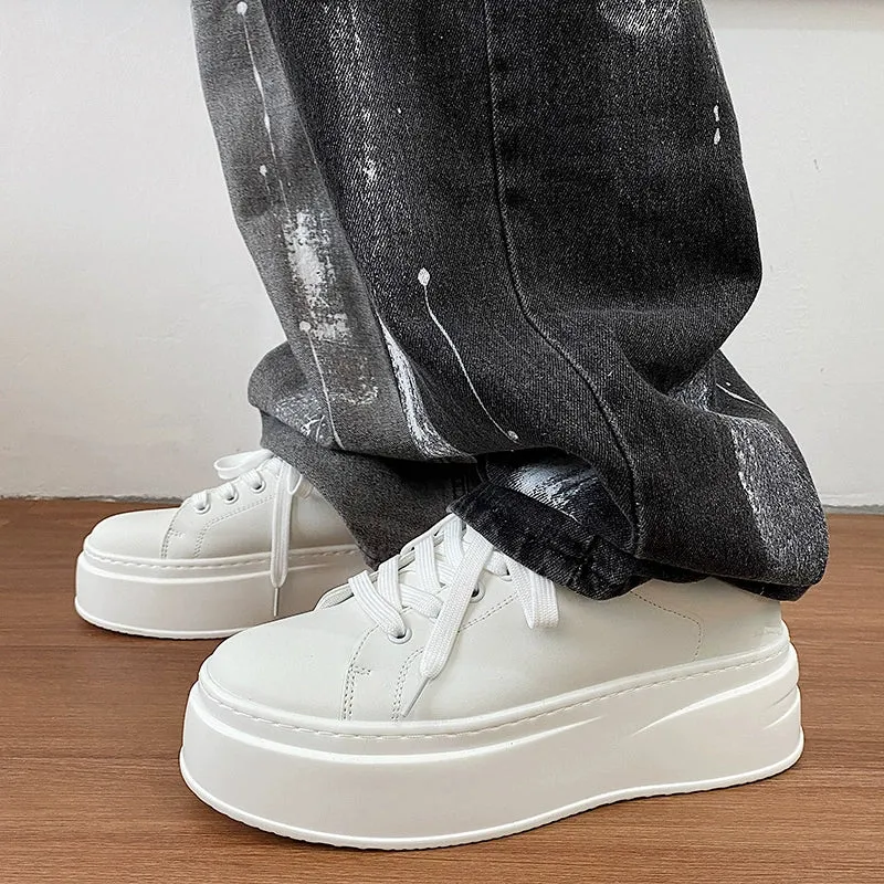 White Height-Enhancing Thick-Soled Sneakers