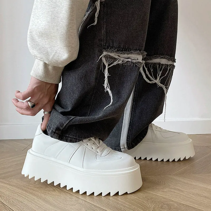 White Height-Enhancing Thick-Soled Sneakers