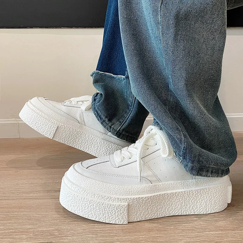 White Height-Enhancing Thick-Soled Sneakers