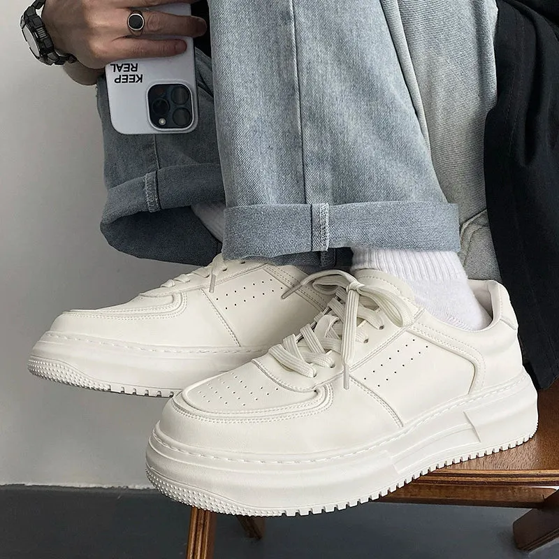 White Height-Enhancing Thick-Soled Sneakers