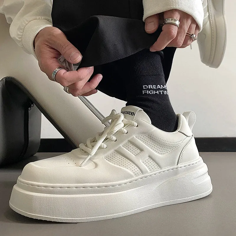 White Height-Enhancing Thick-Soled Sneakers