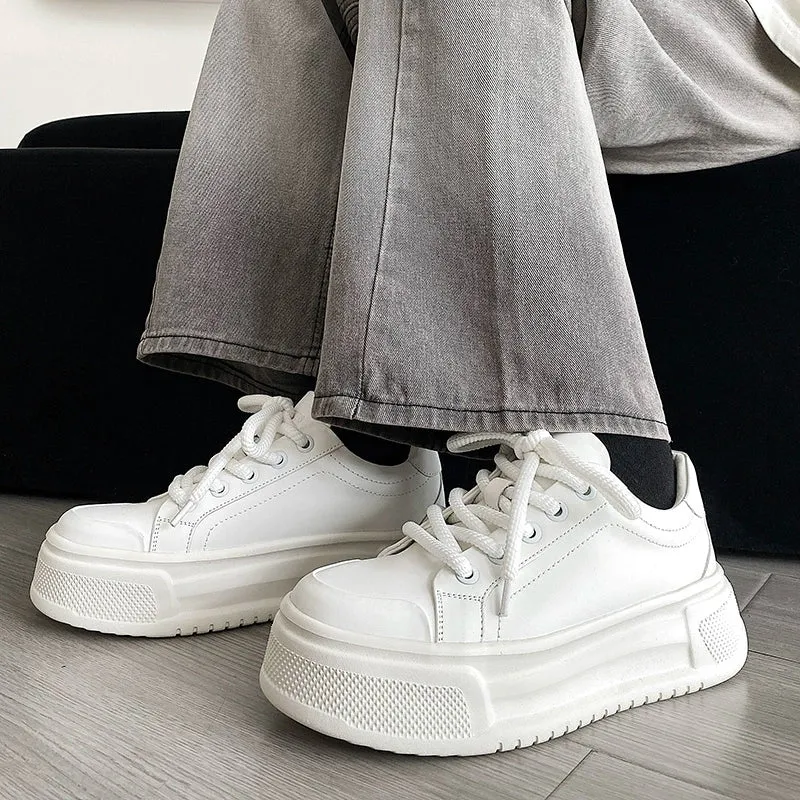 White Height-Enhancing Thick-Soled Sneakers