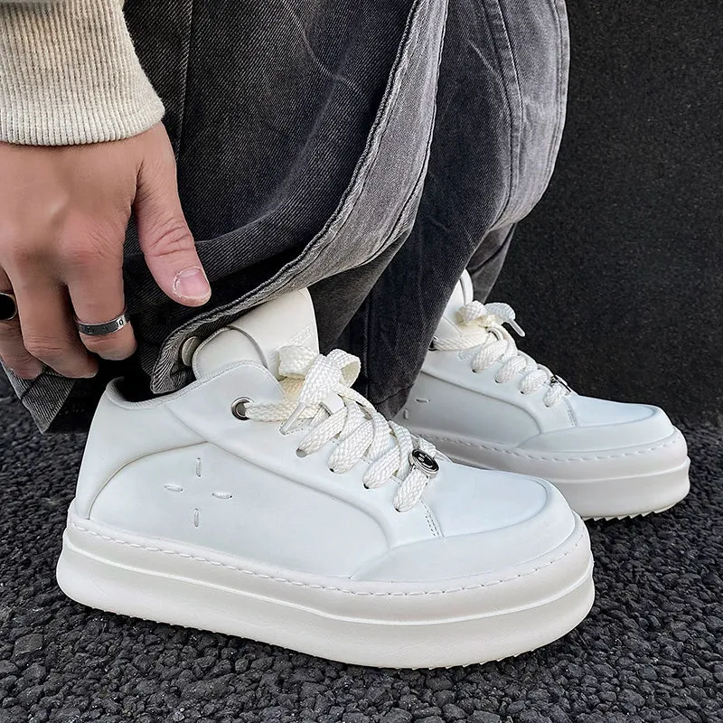 White Height-Enhancing Thick-Soled Sneakers