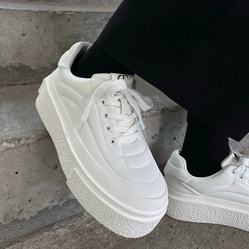 White Height-Enhancing Thick-Soled Sneakers