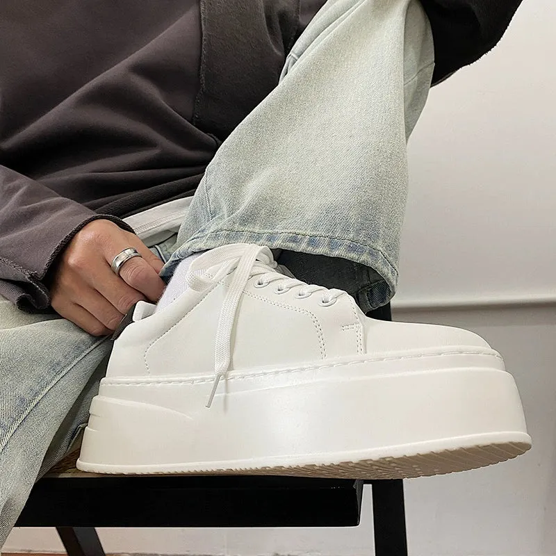 White Height-Enhancing Thick-Soled Sneakers