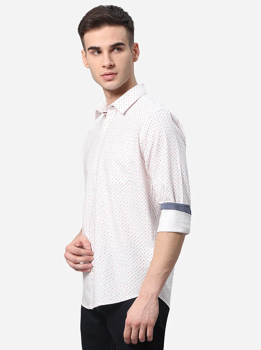 White Printed Classic Fit Casual Shirt | Greenfibre