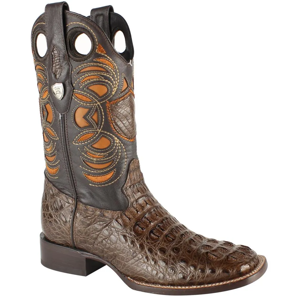 Wild West Boots #28240207 Men's | Color Brown | Men’s Wild West Caiman Hornback Boots Square Toe Handcrafted