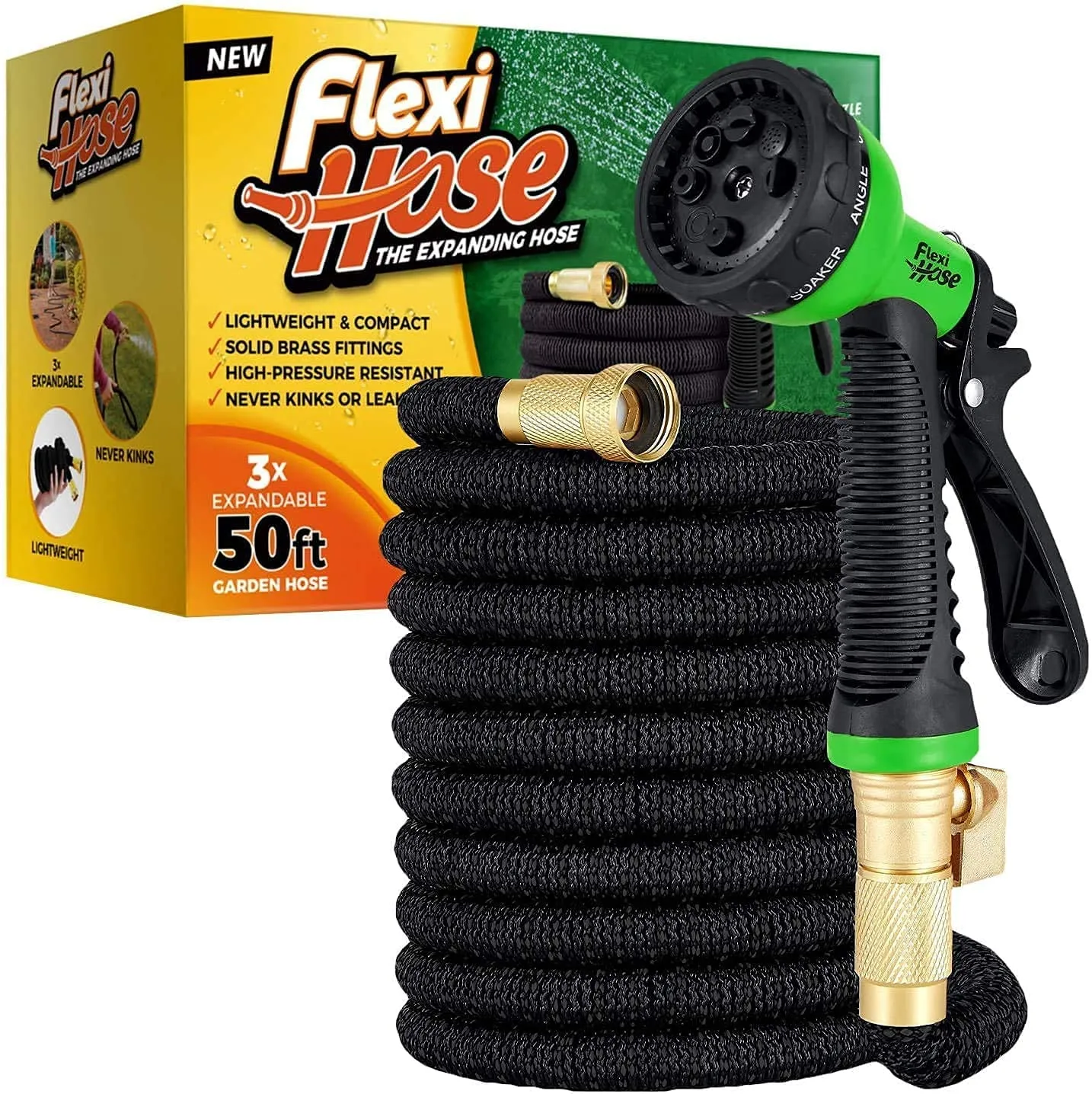 With 8 Function Nozzle Expandable Garden Hose, Lightweight & No-Kink Flexible