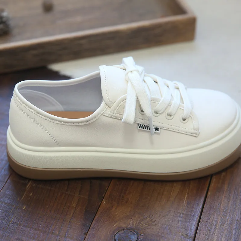 Women Casual Solid Leather Thick Soled Sneakers