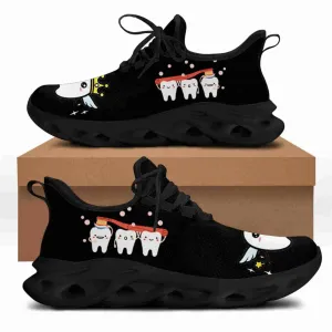 Women Dental Shoes Funny Tooth Dentist Print Breathable Female Flat Black Sneakers Ladies Wear-resistant Footwear