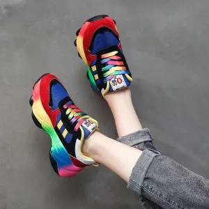 Women fashion colorful lace up slip on platform sneakers