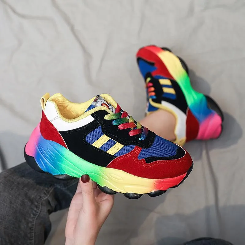 Women fashion colorful lace up slip on platform sneakers