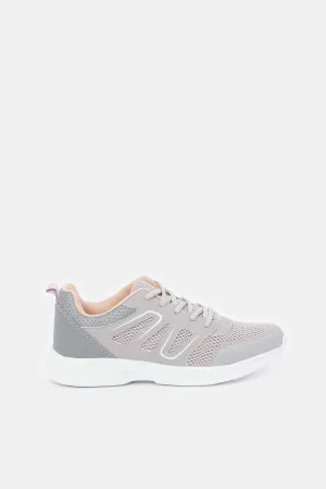 Women Grey Mesh Lace Up Sneakers