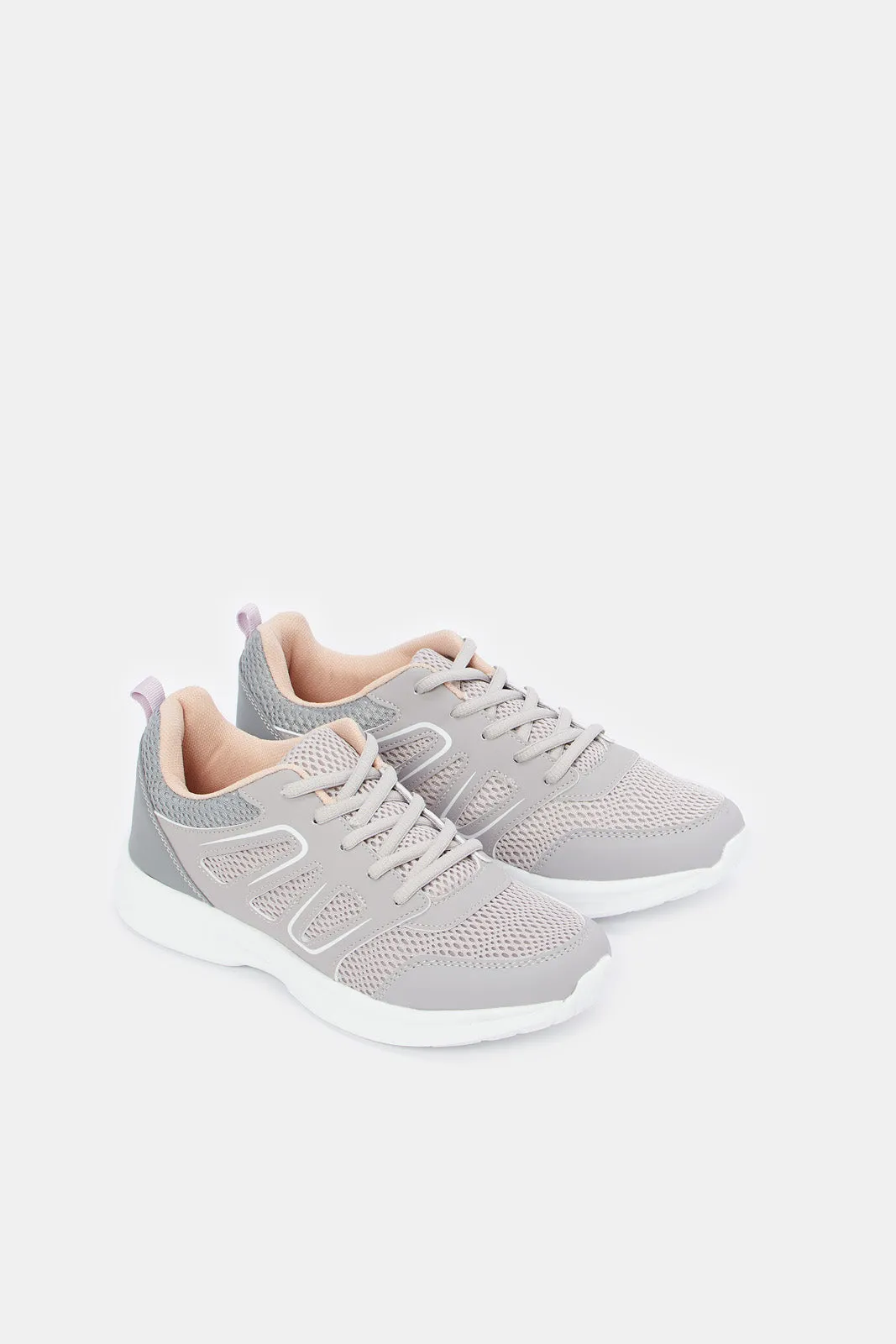 Women Grey Mesh Lace Up Sneakers