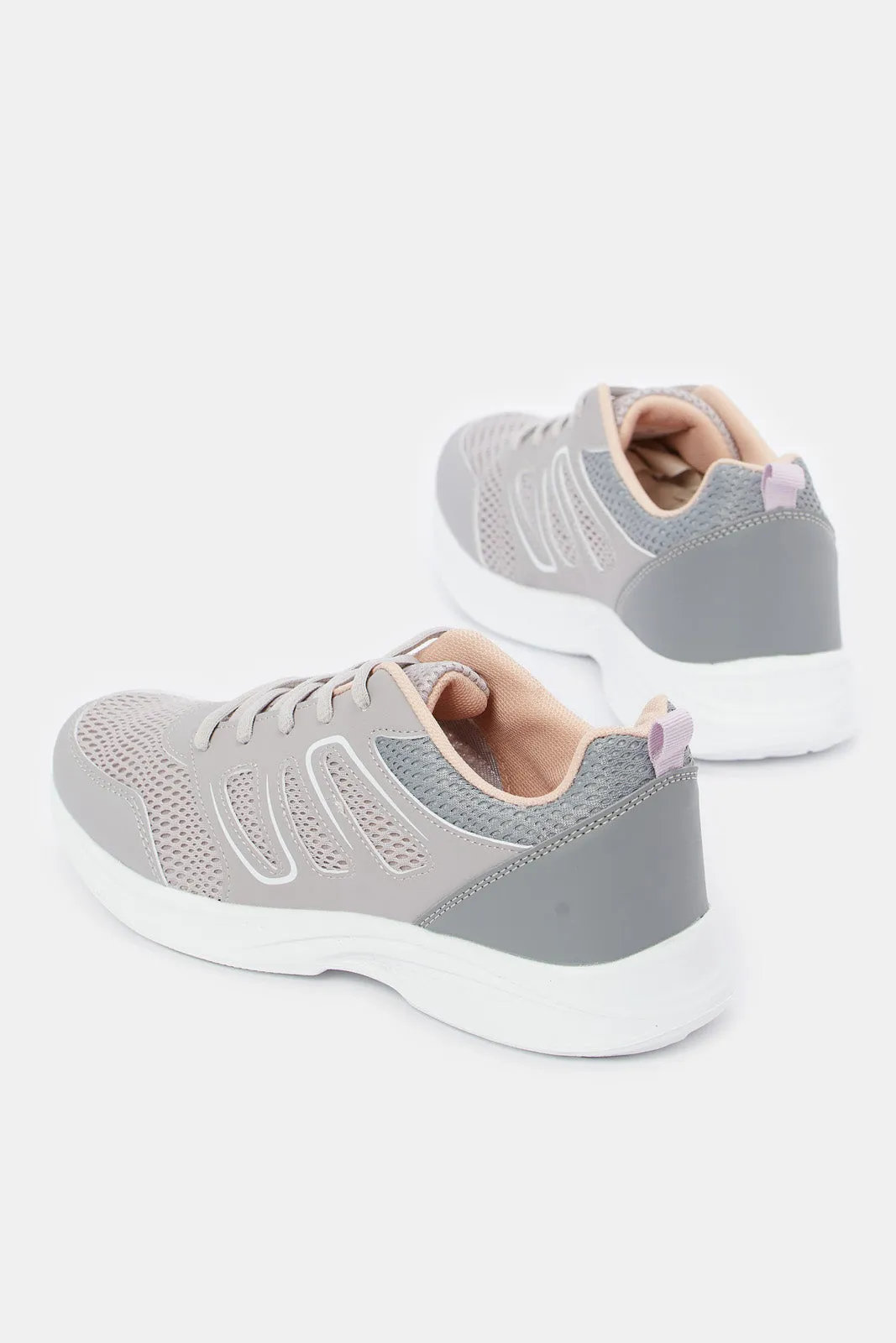 Women Grey Mesh Lace Up Sneakers