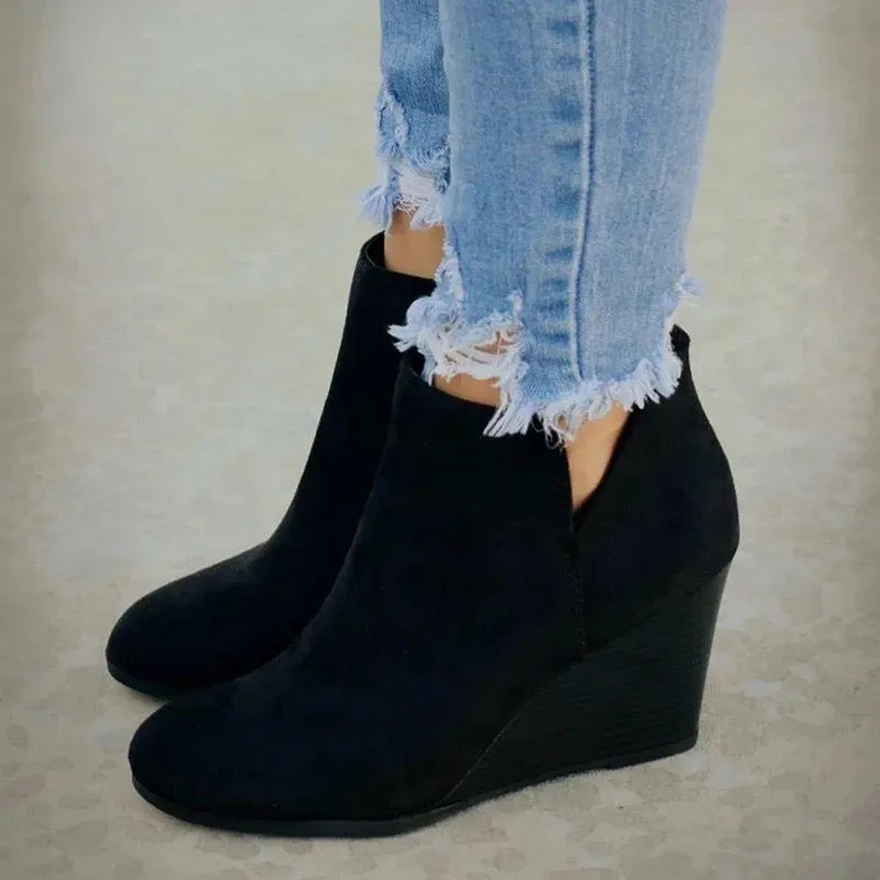 Women high heel wedge side zipper chelsea boots