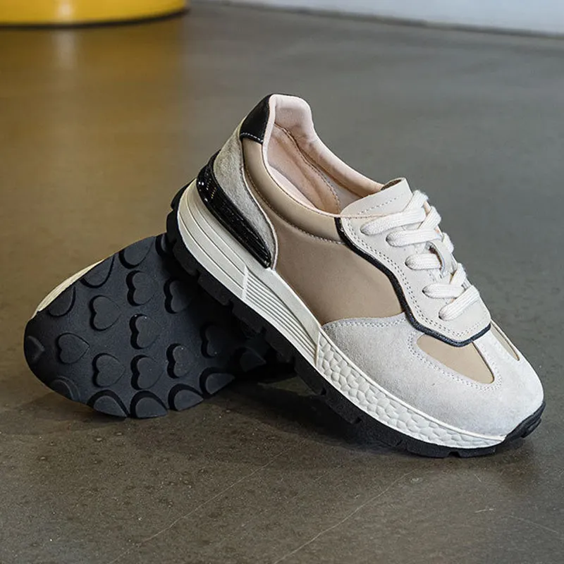 Women Minimalist Fashion Leather Thick Soled Casual Sneakers