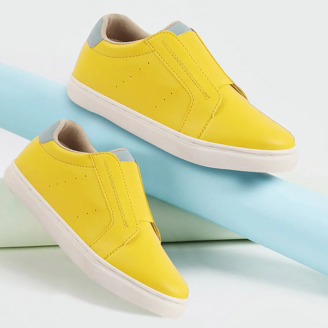 Women Yellow Elastic Closure Stitched Comfort Slip On Sneaker Shoes