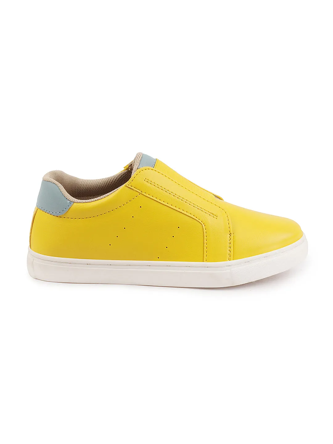 Women Yellow Elastic Closure Stitched Comfort Slip On Sneaker Shoes