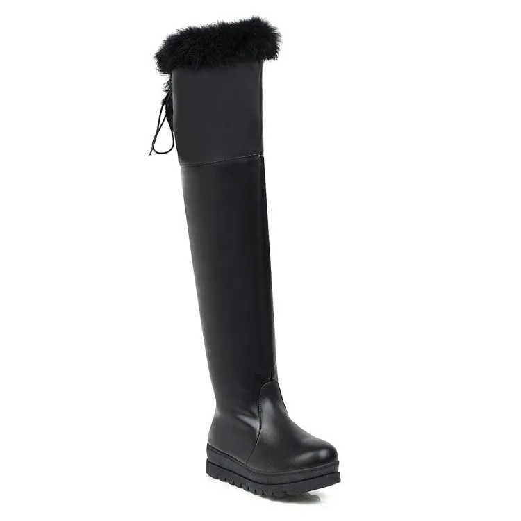 Womens' Fur Platform Wedges Heels Knee High Boots